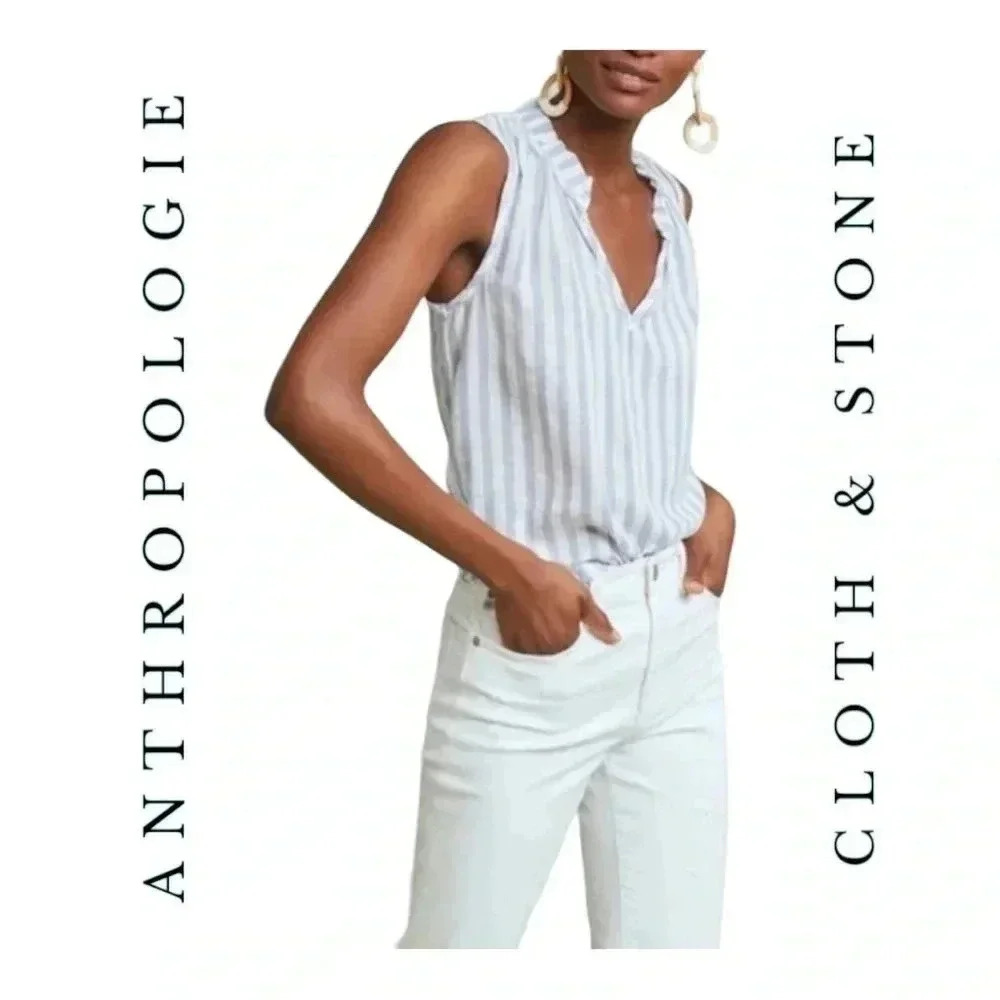 1588. Anthropologie CLOTH & STONE SLEEVELESS TOP STRIPES SIZE MEDIUM BLUE/WHITE